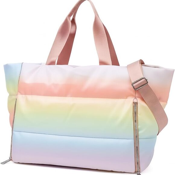 Rainbow Pastel Waterproof Beach Tote Large Capacity with Compartments Women - Picture 1 of 8